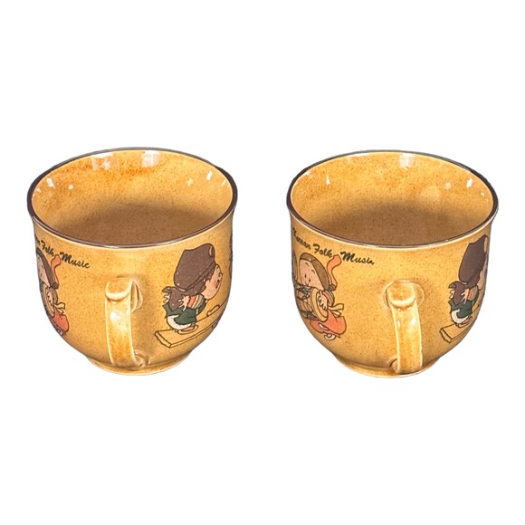 Vintage Korean Coffee Tea Mug Set 2 Children Playing Folk Music - Picture 7 of 10
